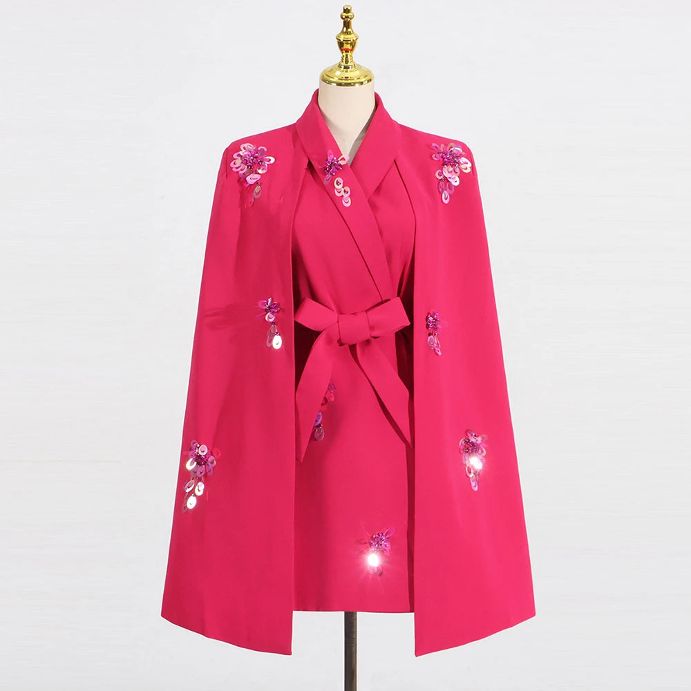 Luxury Patchwork Sequined Women’s Coat – Lapel Open-Stitch Slim Fit Fashion Outerwear
