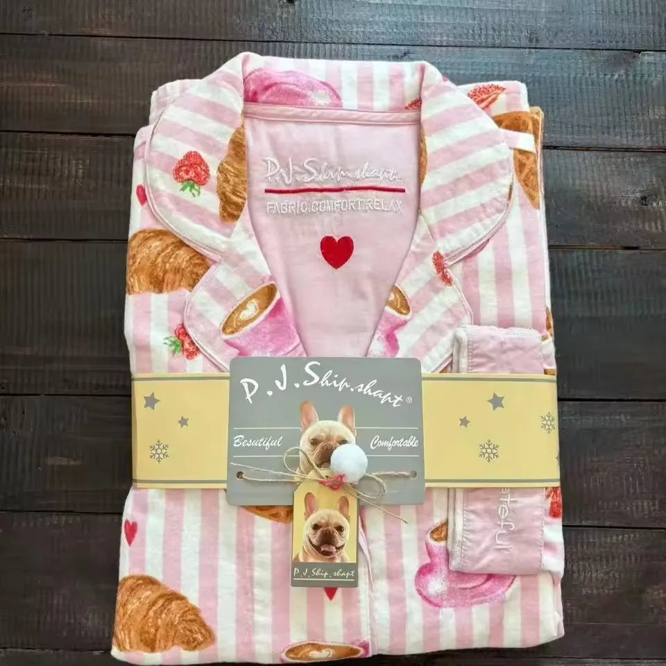 Women’s Cotton Cartoon Pajama Set – Long Sleeve Ankle-Length Pants Autumn Winter Homewear