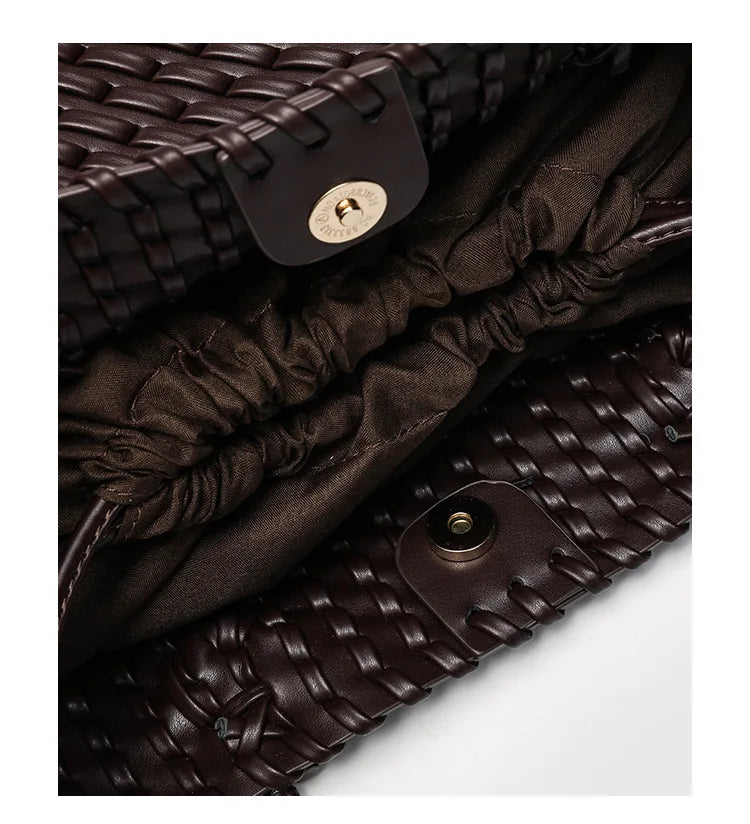 2025 New Women's Large Capacity Shopping Bag Tote Basket Woven Single Shoulder Fashion High End Handbag PU Leather Crossbody