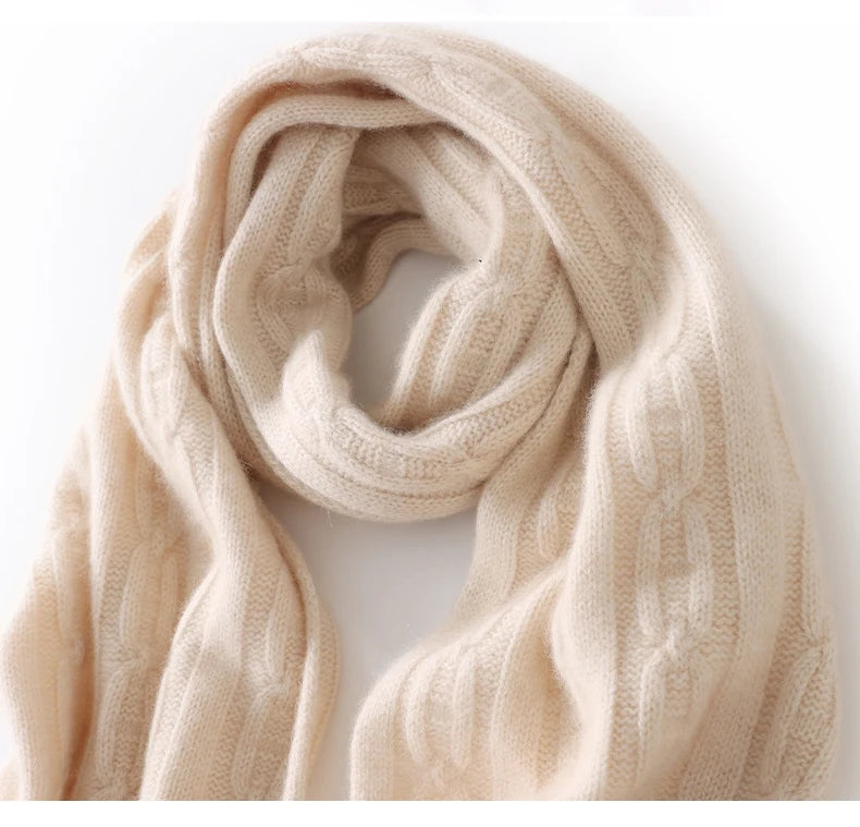 100% Cashmere Autumn Winter Three-Ply Twist Pattern Unisex Scarf Neck Warmer Shawl Cold-Proof Thickened Neck Gaiter
