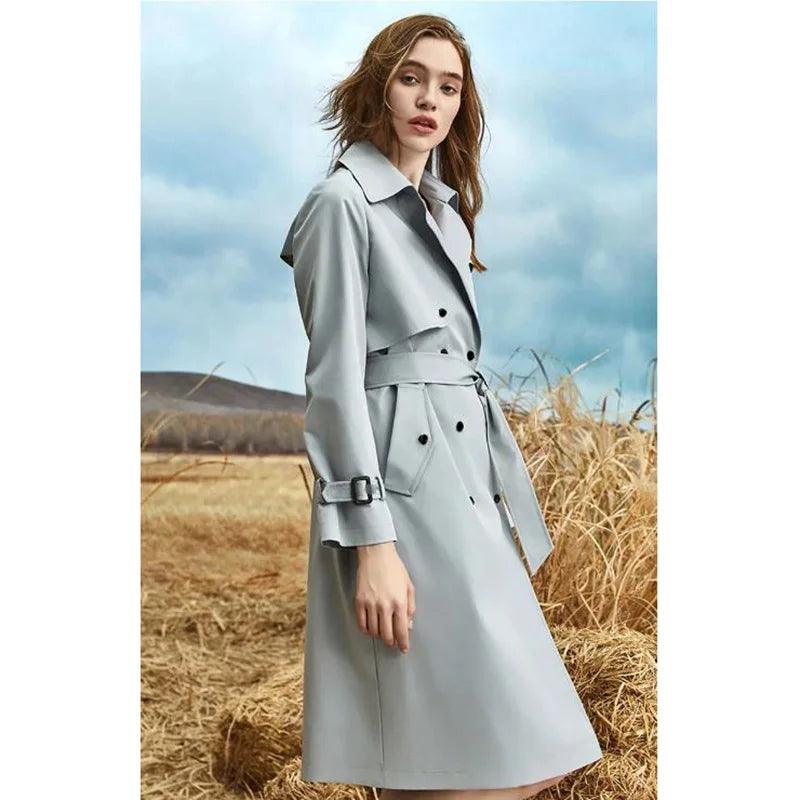 High-End Women€™s Casual Trench Coat – Spring & Autumn Loose Lace-Up Windbreaker