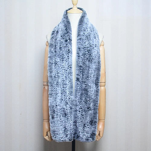 Women's Real Rex Rabbit Fur Knitted Winter Scarf– Luxury Wrap & Neck Warmer 170cm