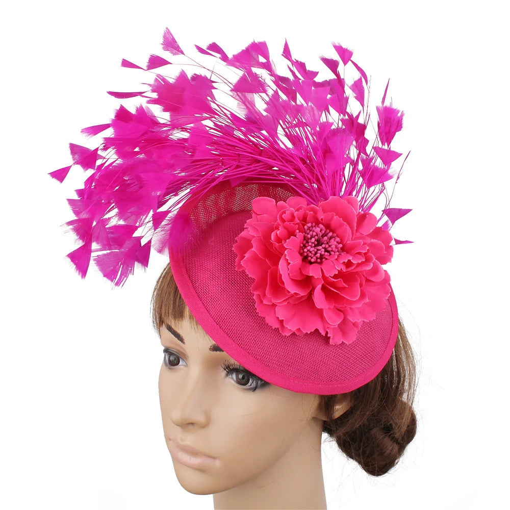Red Feather Fascinator Chapeau for Women – Elegant Flower Headwear with Clip and Headband for Wedding, Derby & Tea Party