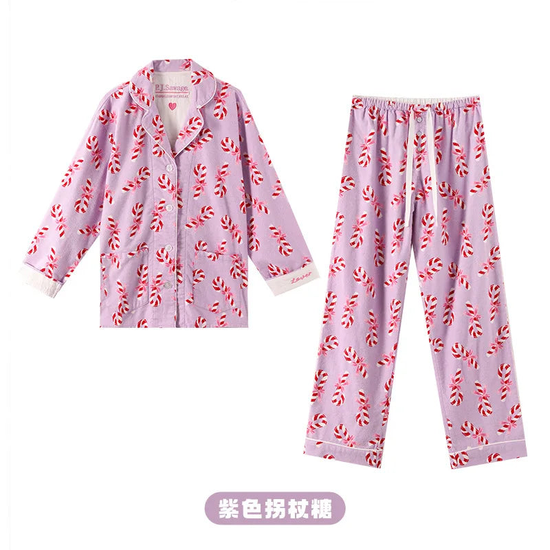 Women’s Cotton Cartoon Pajama Set – Long Sleeve Ankle-Length Pants Autumn Winter Homewear