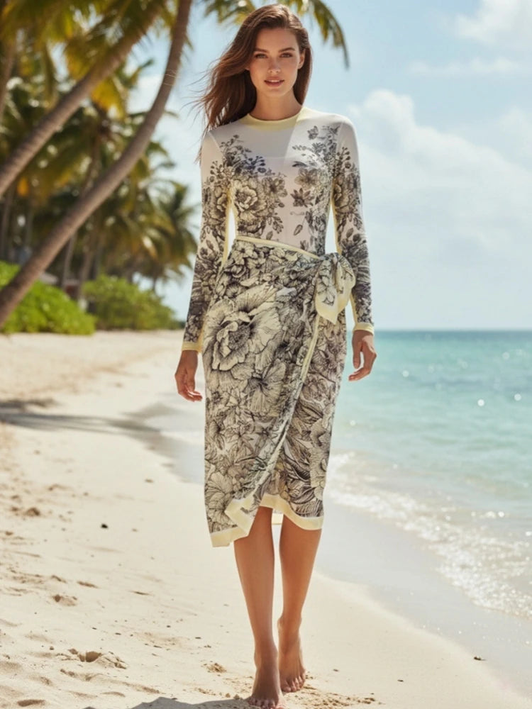 Printed Ruffle Swimwear Set with Skirt Cover-Up