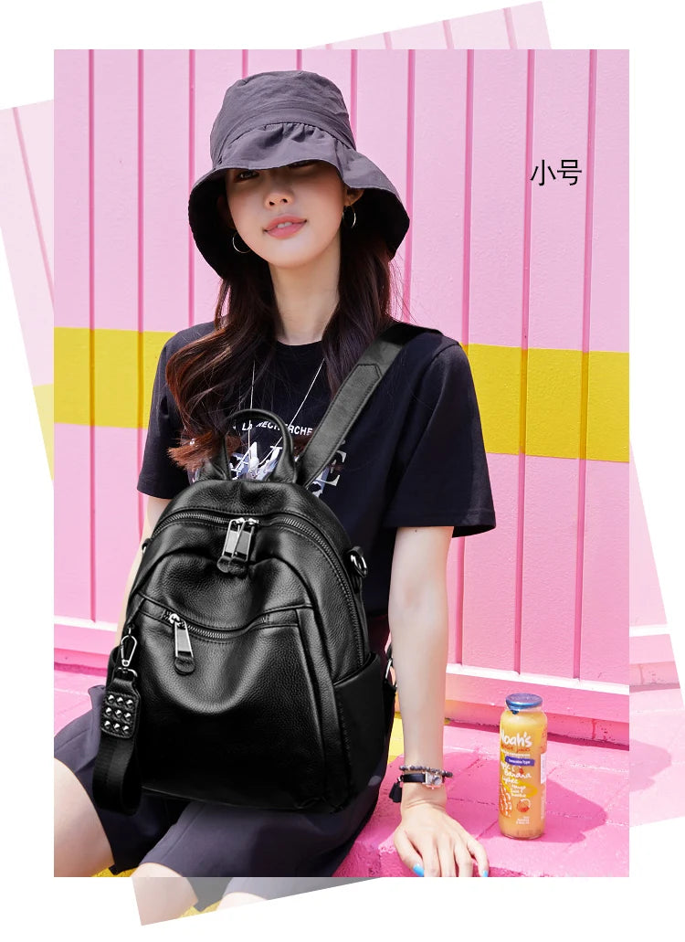 Genuine Leather Women's Backpack Fashion and Elegant Bag Soft Leather Solid Backpack Zipper Comfortable Bag For Ladies Designer