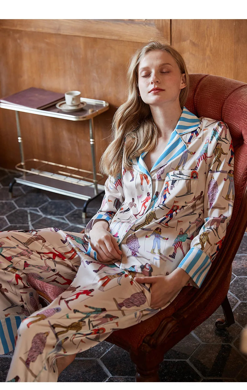 Elegant Pajama Set for Women – Long Sleeve Lapel Home Suit for Spring & Summer