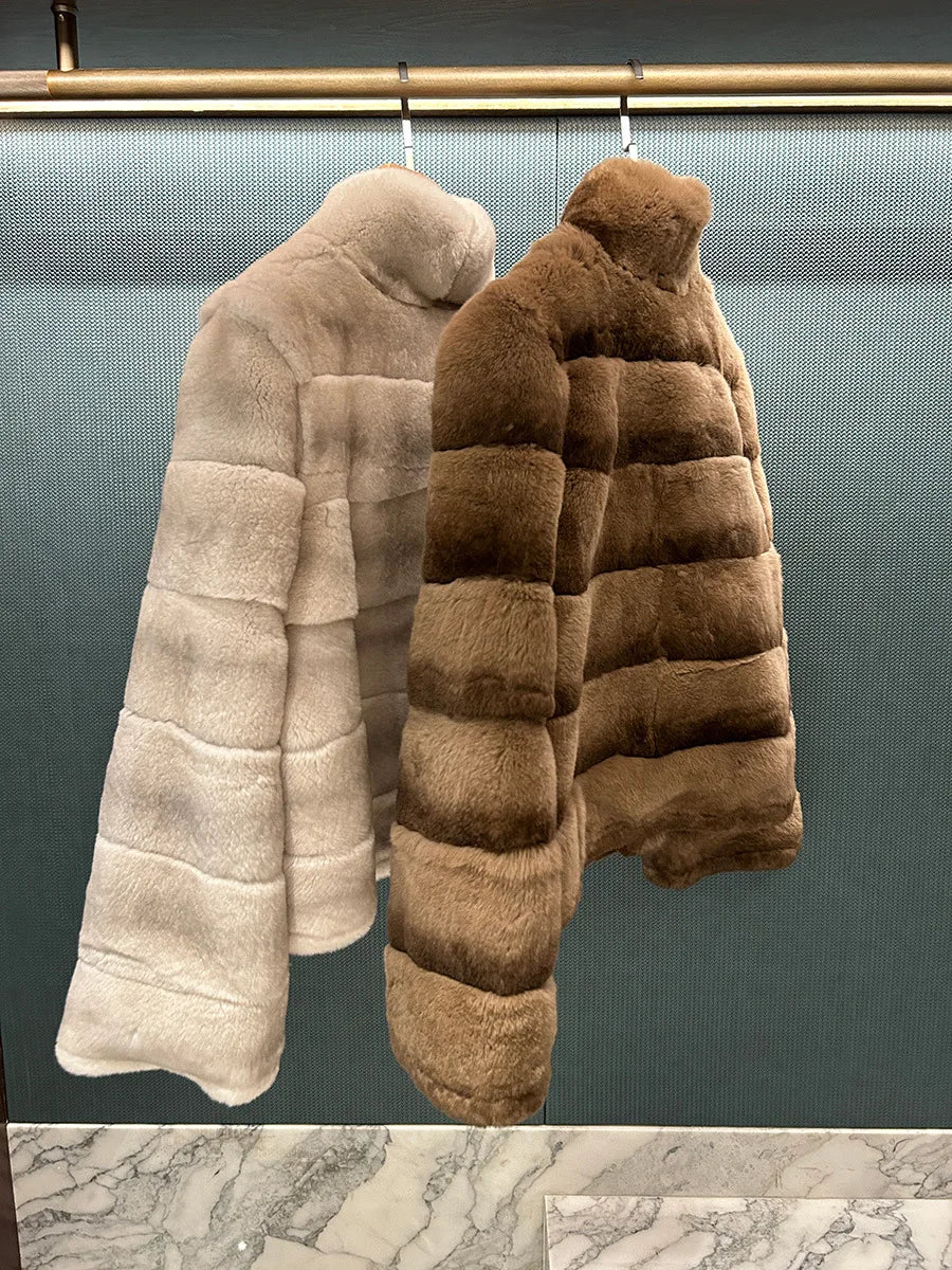 Women’s Full-Leather Mink Fur Collar Coat – Luxury Fall/Winter Fashion Outerwear