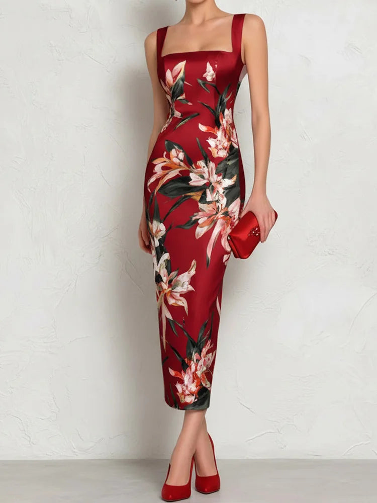Square Collar Backless Printed A-Line Summer Dress