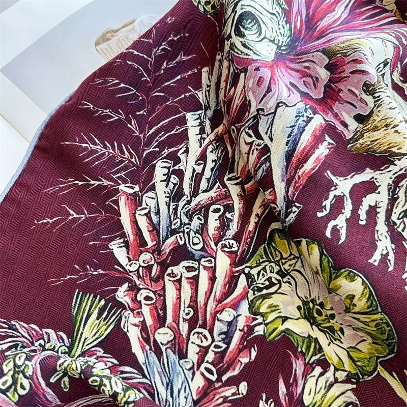 Winter Soft Scarf Double-Faced Printed Shawls Silk Wool Hand-rolled Edge Scarves Square Large Bandanas Shawls Christmas Gift