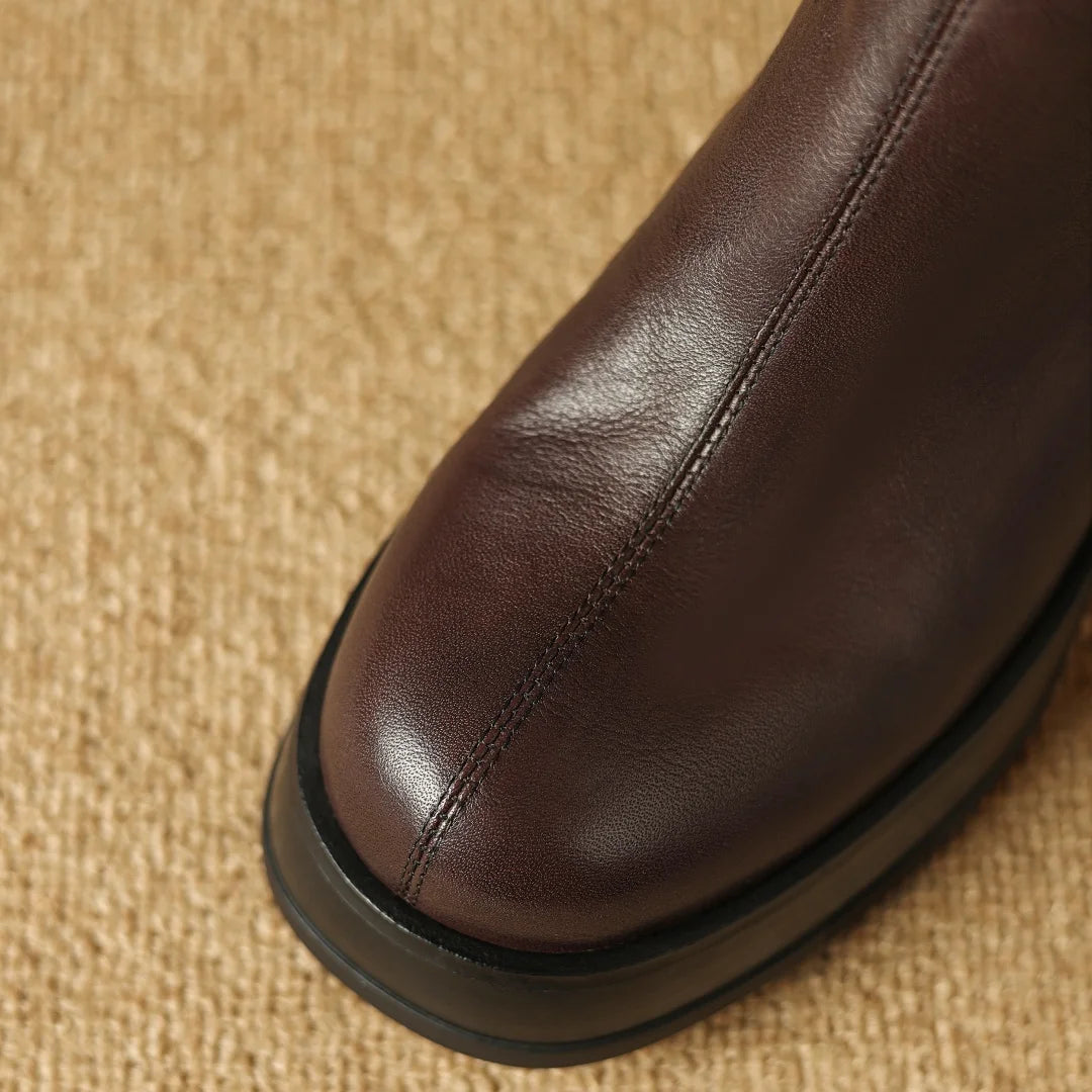 Women’s Genuine Cow Leather Chunky Heel Platform Ankle Boots – High-Quality, Soft, and Comfortable Punk-Style Short Boots with Back Zipper for Autumn