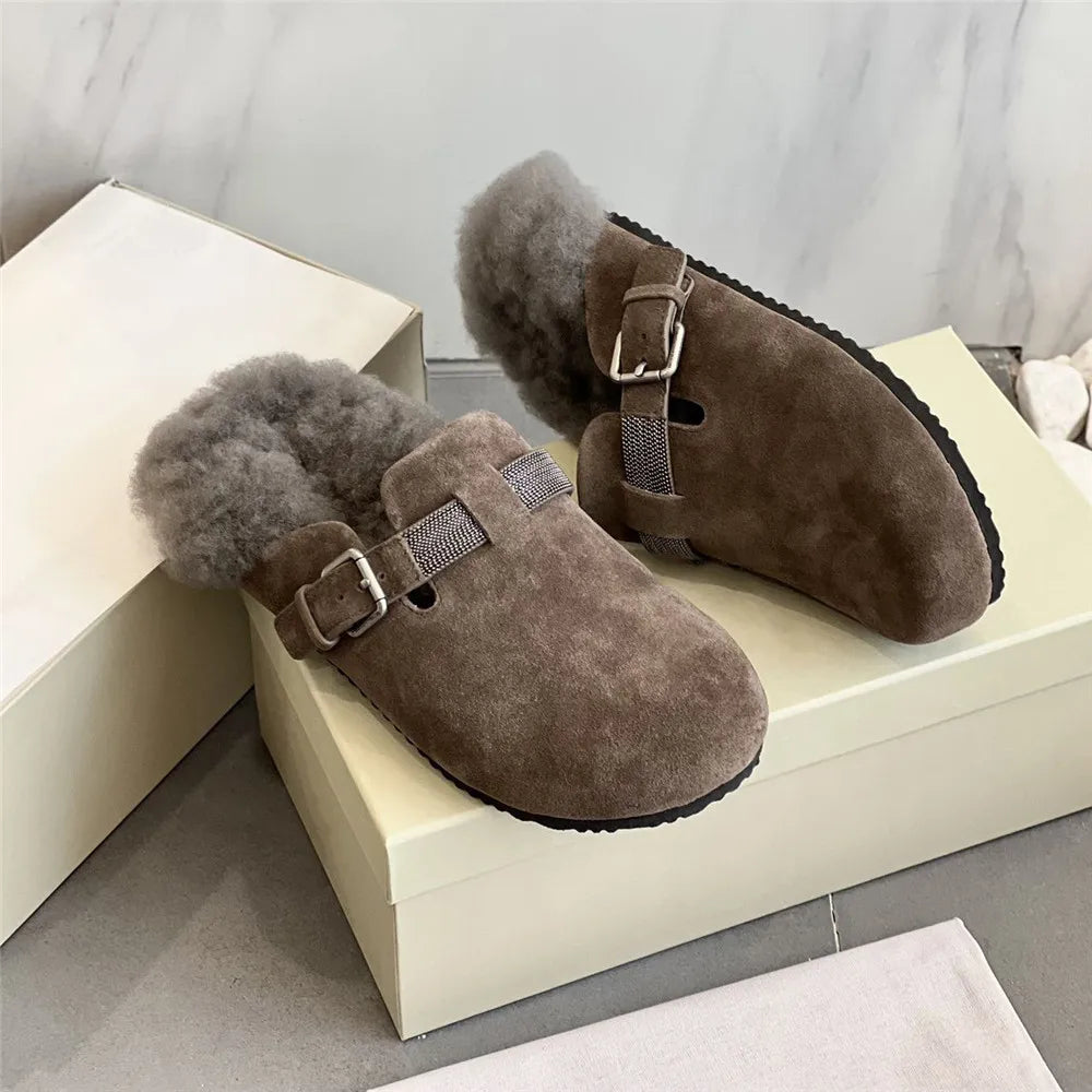 Thick-Soled Baotou Wool Slippers, Casual Warm Shoes, perfect for Autumn and Winter