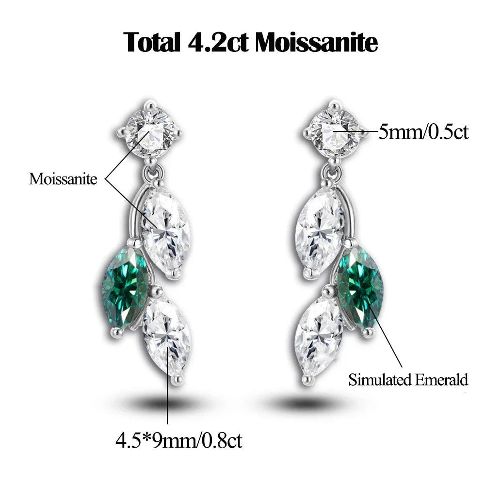 Luxury Marquise-Cut Moissanite Bridal Set for Women – Leaf-Shaped Emerald Imitation Choker Necklace & Earrings for Wedding Party