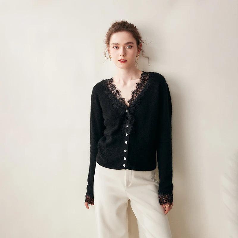 2024 Spring/Autumn 100% Cashmere V-Neck Cardigan – Women€™s Chic Knitted Sweater, Short Casual Loose