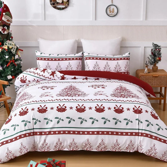 Christmas Tree & Deer Bedding Set – 3-Piece Ultra-Fine Microfiber Duvet Cover with 2 Pillowcases - HER SHOP