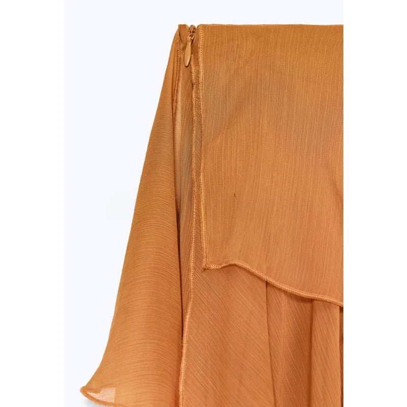New Autumn Women's Simple Midi Skirt— Asymmetrical Layered Cake Design, Casual Loose Fit, Polyester Fiber