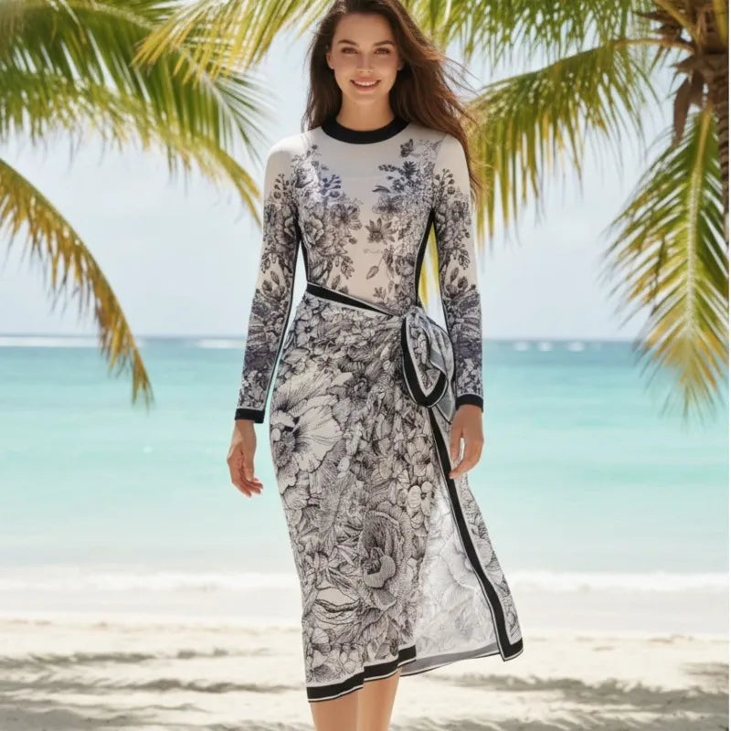 Printed Ruffle Swimwear Set with Skirt Cover-Up