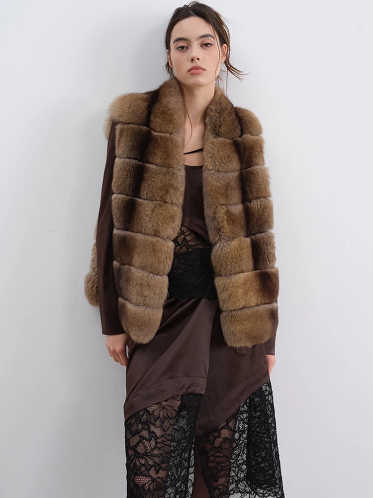 Women’s Luxury Natural Fox Fur Vest – Thick Real Fur Waistcoat for Autumn & Winter, Warm Elegant Outerwear