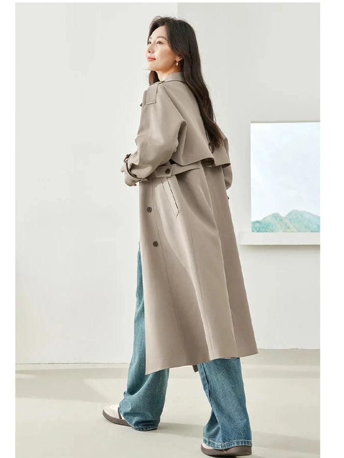 Elegant Long Trench Coat for Women – Fall 2024 Double-Breasted Windbreaker