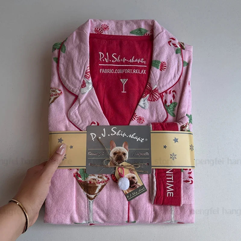 Women’s Cotton Cartoon Pajama Set – Long Sleeve Shirt & Pants Holiday Loungewear