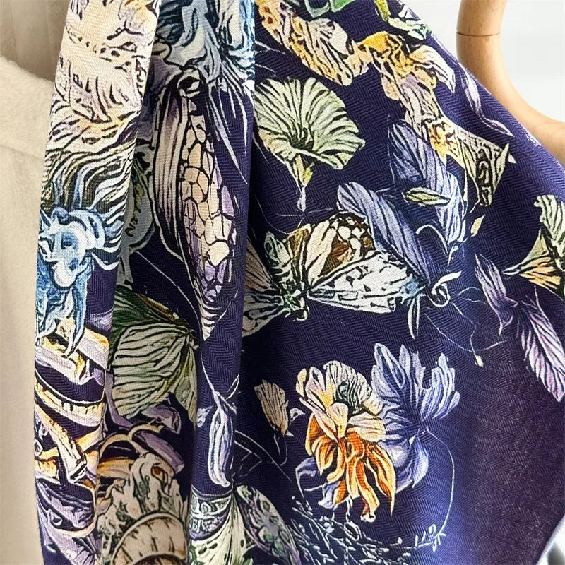 Winter Soft Scarf Double-Faced Printed Shawls Silk Wool Hand-rolled Edge Scarves Square Large Bandanas Shawls Christmas Gift