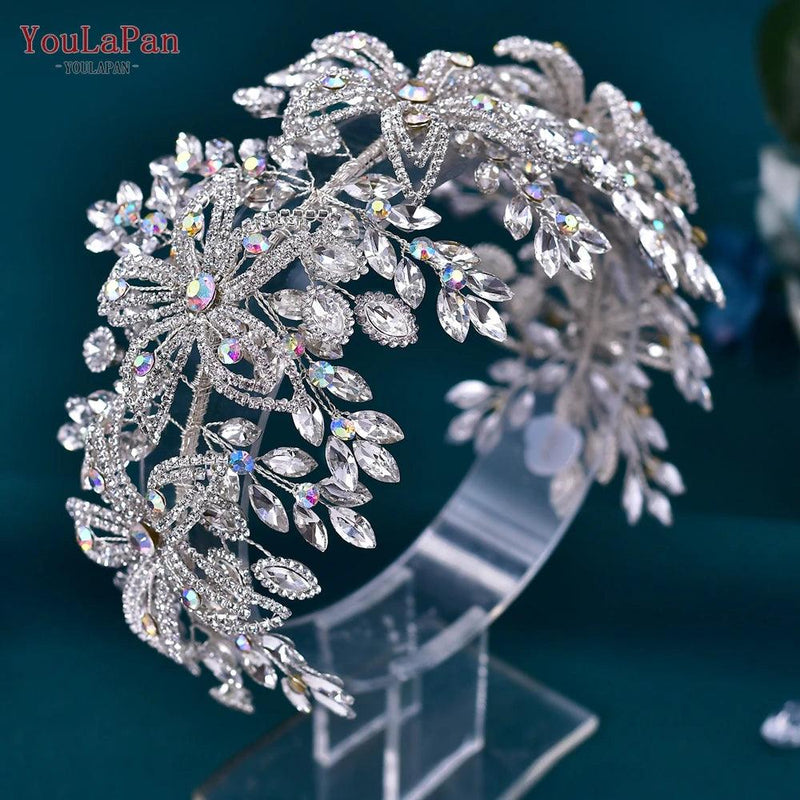 Crystal Wedding Headband | Floral Bridal Headpiece | Bride Tiara Hair Accessories for Wedding & Party