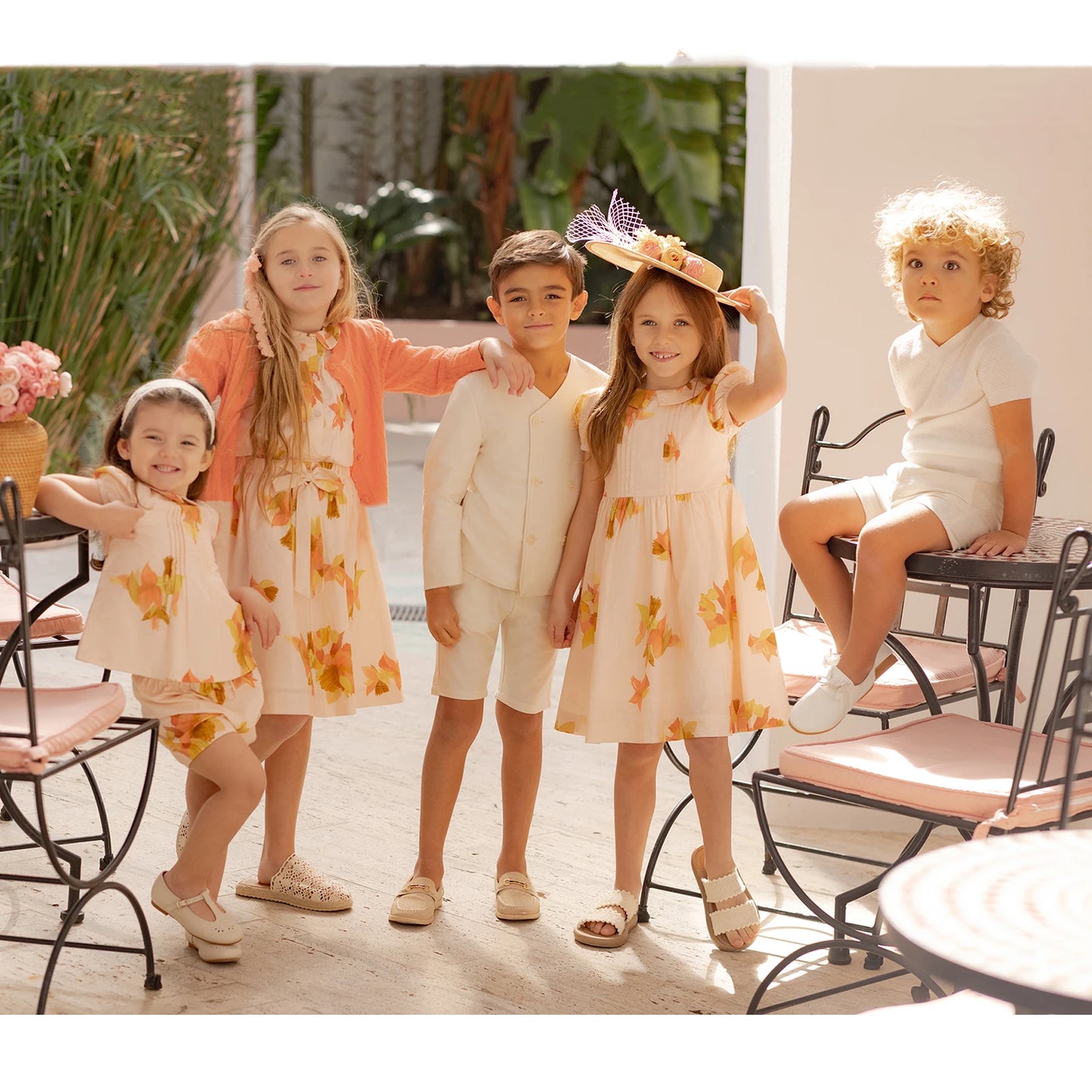 Spanish Sunset Collection SS26 Girls Puff Sleeves Dress Embroidery Sweater Boy V-neck Blazer Brothers Sisters Family Matching