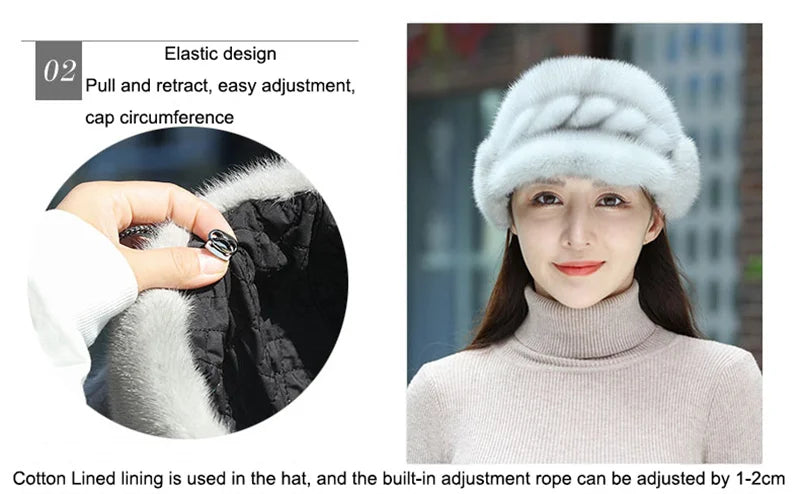 Russian Fur Hat Winter Warm Natural Mink Fur Hats for Women Classic Luxury Caps Earflap Christmas Hat Luxury Lady Real Mink Hat