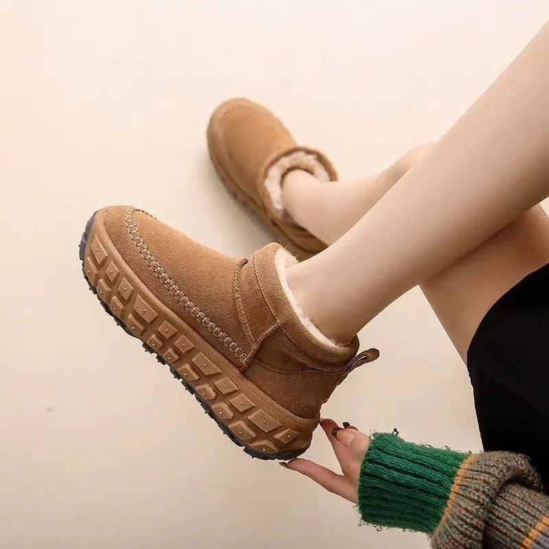 Women’s Fur-Lined Winter Snow Boots with Thick Anti-Slip Sole – Durable Low-Top Outdoor Cotton Shoes