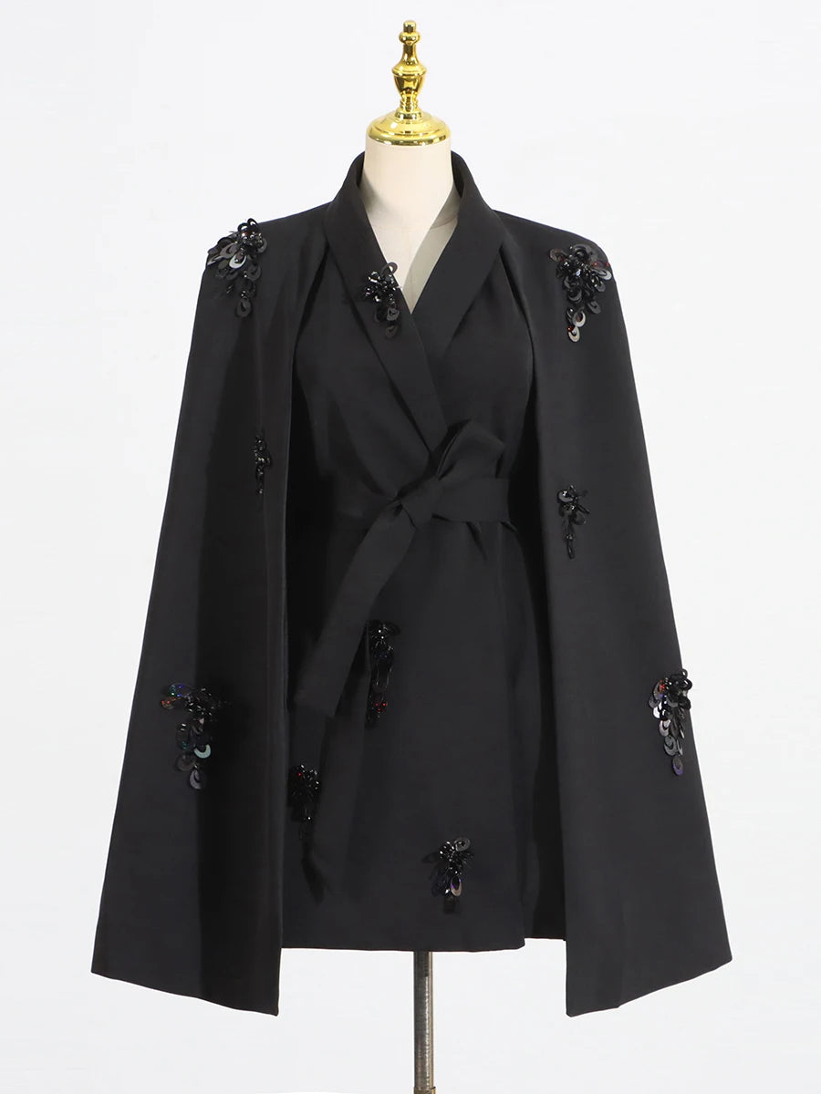 Luxury Patchwork Sequined Women’s Coat – Lapel Open-Stitch Slim Fit Fashion Outerwear