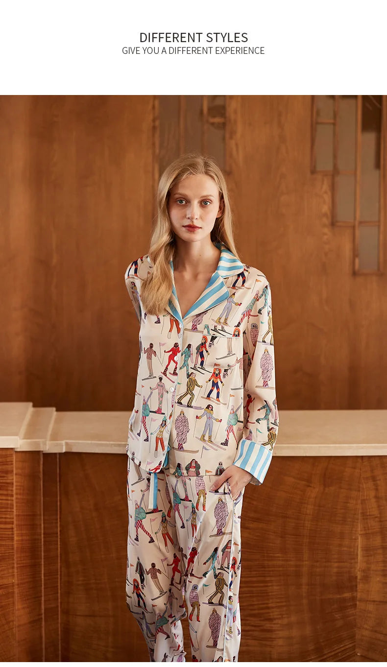 Elegant Pajama Set for Women – Long Sleeve Lapel Home Suit for Spring & Summer