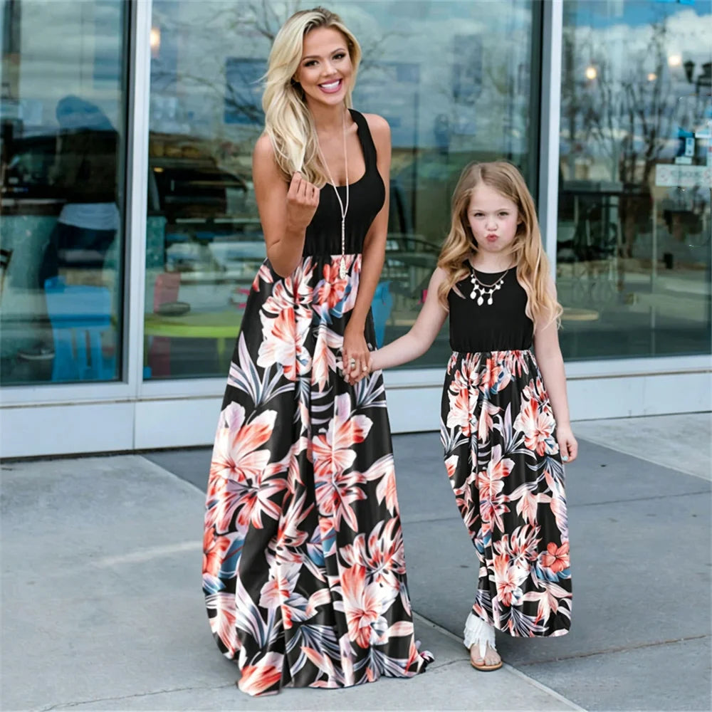Summer Boho Mother Daughter Matching Maxi Dress & Baby Romper