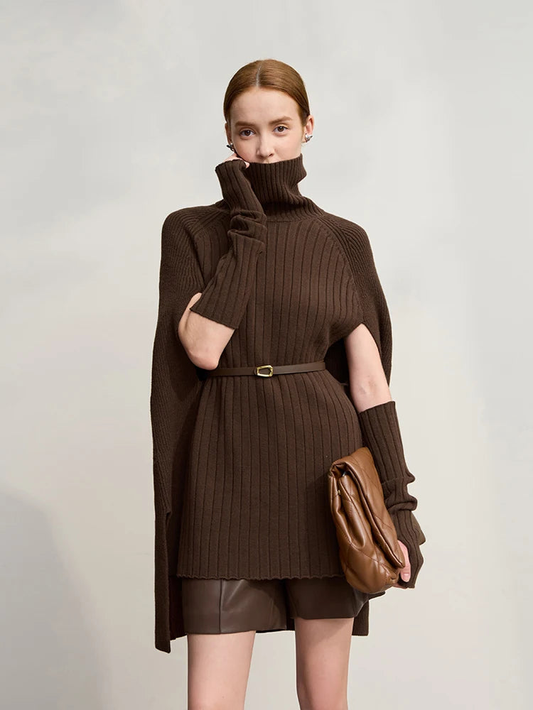 Women’s Long Knit Turtleneck Sweater Dress – Loose Fit Pullover, Streetwear Style for Winter 2025 - HER SHOP