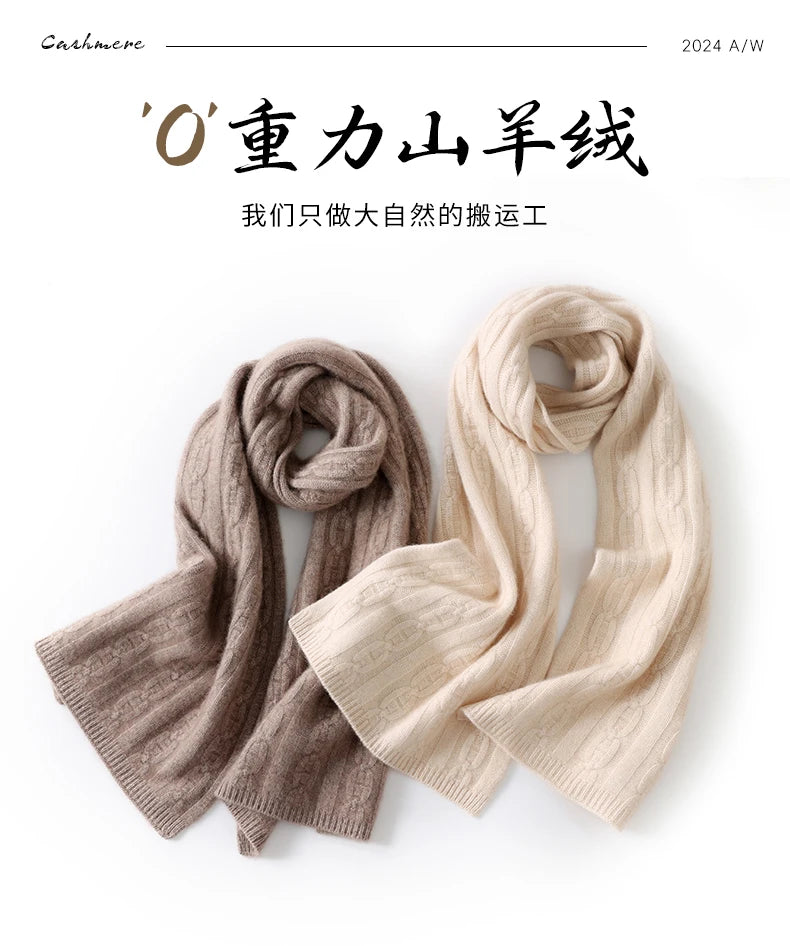 100% Cashmere Autumn Winter Three-Ply Twist Pattern Unisex Scarf Neck Warmer Shawl Cold-Proof Thickened Neck Gaiter