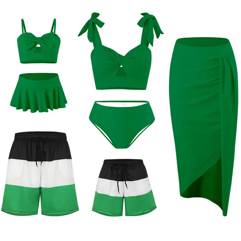 Leaf Print Swimwear Family Matching Outfits Look Mother Daughter Bikini Swimsuits Mommy and Me Clothes Dad Son Swimming Trunks