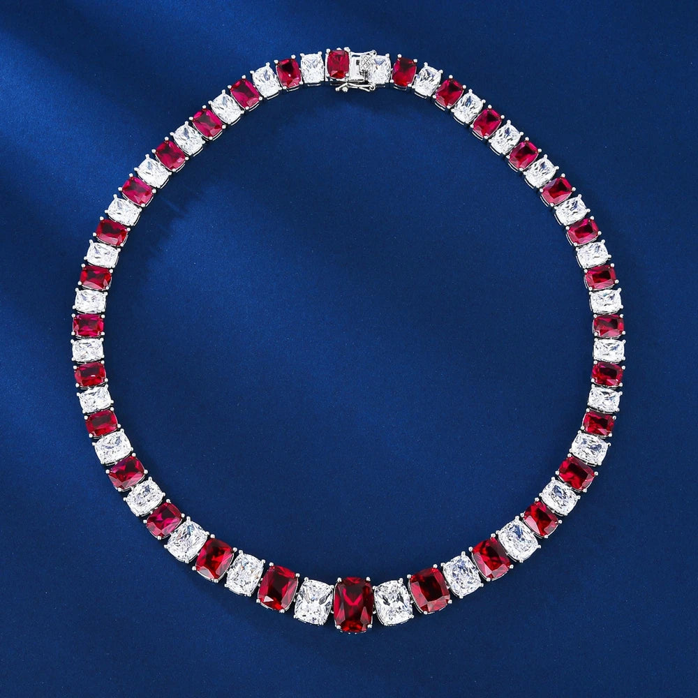 Luxury 925 Sterling Silver Necklace with Sapphire & High-Carbon Diamond Accents