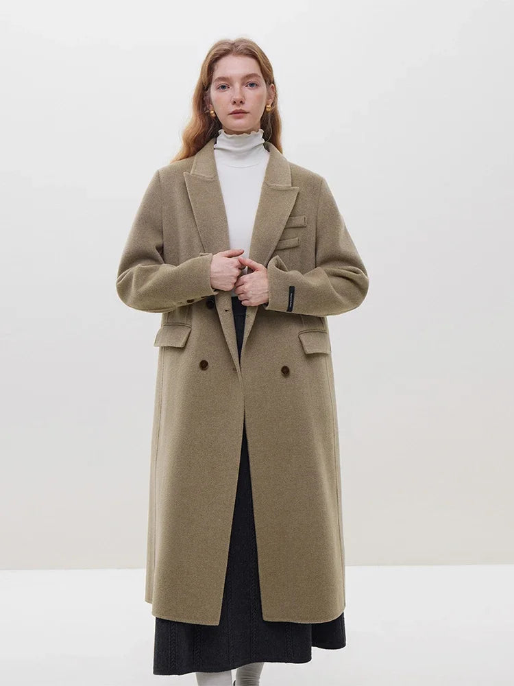 Her Shop  100% Wool Long Coffee Woolen Peacoat