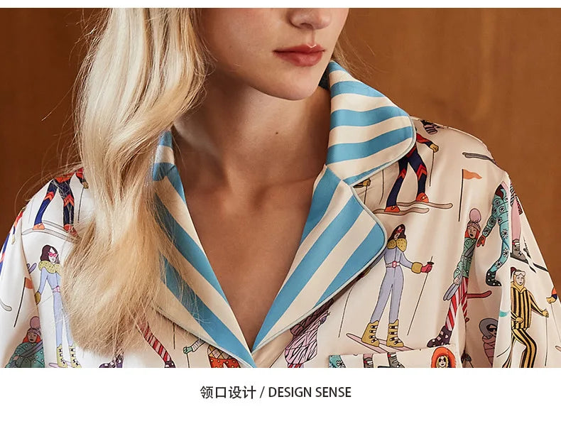 Elegant Pajama Set for Women – Long Sleeve Lapel Home Suit for Spring & Summer