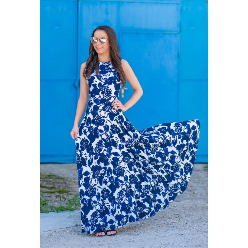 Mom and Daughter Matching Floral Maxi Dress Set – Sleeveless Holiday Beach Vacation Dresses