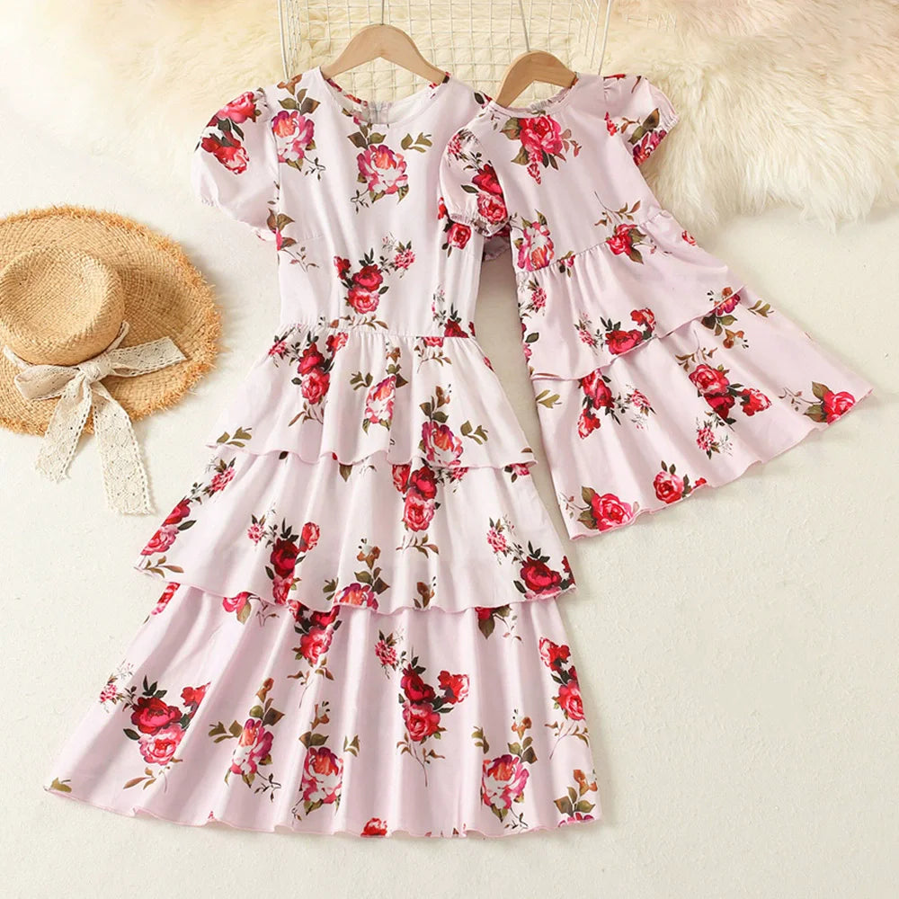 Vintage Mom and Daughter Matching Summer Dress Set – Casual Beach Family Outfits for Women & Girls