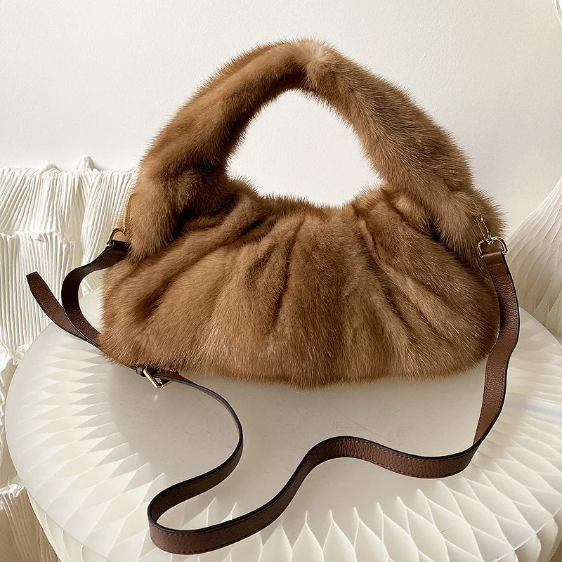 Women’s Real Mink Fur Luxury Shoulder Bag – Large Capacity Leather Crossbody Handbag - HER SHOP