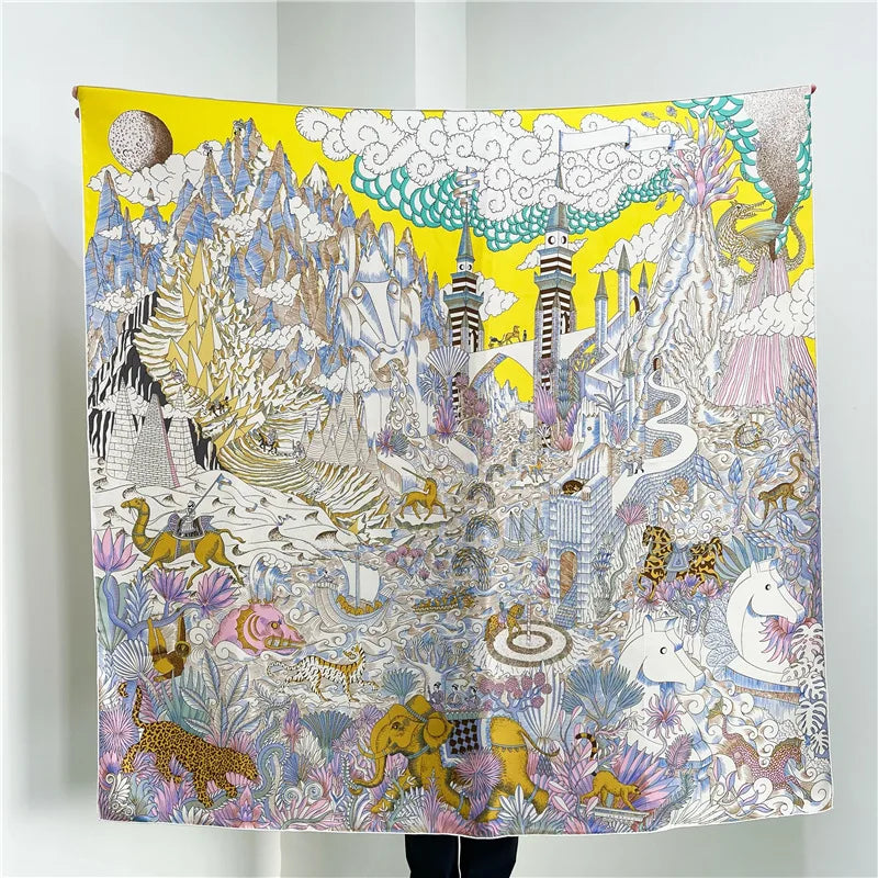 Designer Mulberry Silk Scarf 140CM Luxury Designer Large Shawls Poncho Hand-Rolled Edges Stole 135CM 135CM - HER SHOP