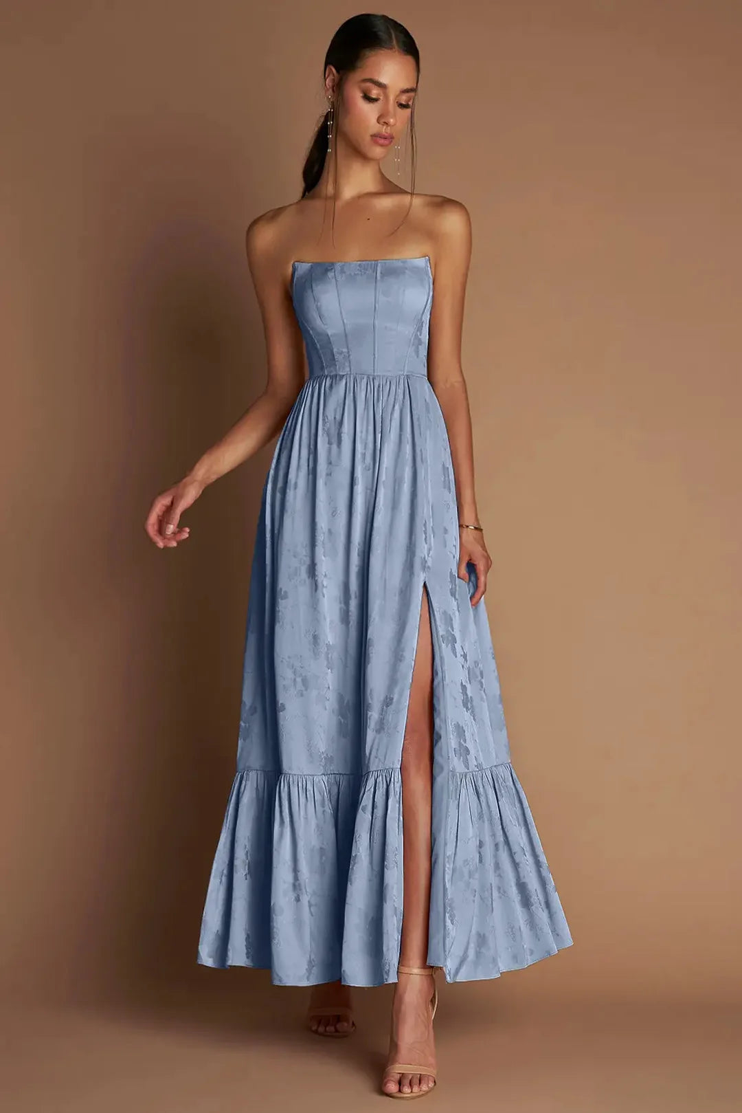 Floral Print Strapless Midi Sundress – Elegant Flowy Boho Chic Beach Dress for Women