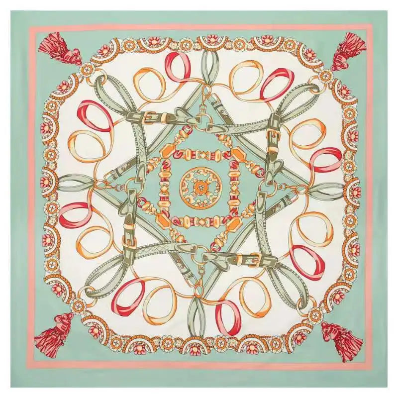 130*130cm 100% Twill Silk Scarf Women Luxury Chain Print Beach Shawl Square Bandana Kerchief Femme Fourlard Echarpes Stoles - HER SHOP