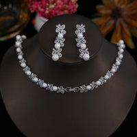 Elegant Cubic Zirconia & Pearl Bridal Jewelry Set for Women