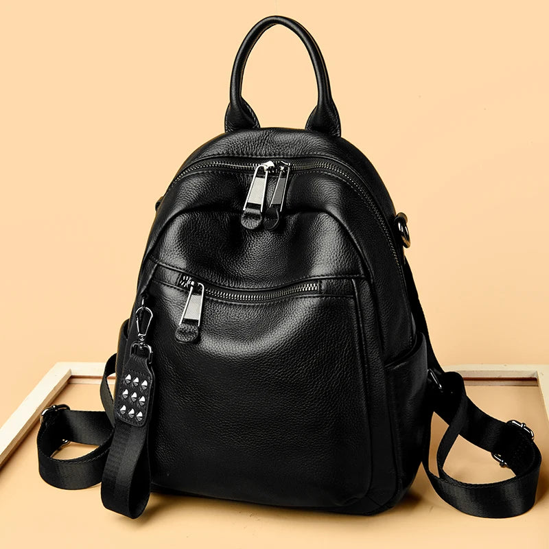 Genuine Leather Women's Backpack Fashion and Elegant Bag Soft Leather Solid Backpack Zipper Comfortable Bag For Ladies Designer
