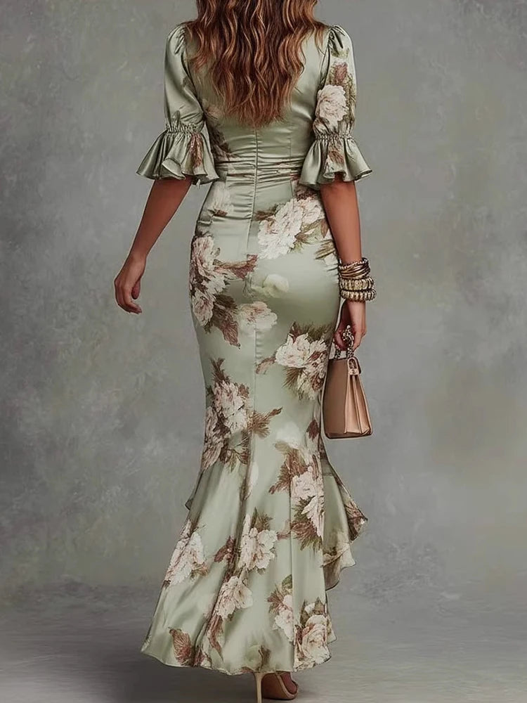 Summer Ruffle Patchwork V-Neck Dress ââ‚¬“ Women's Elegant Half Sleeve Holiday Party Dress