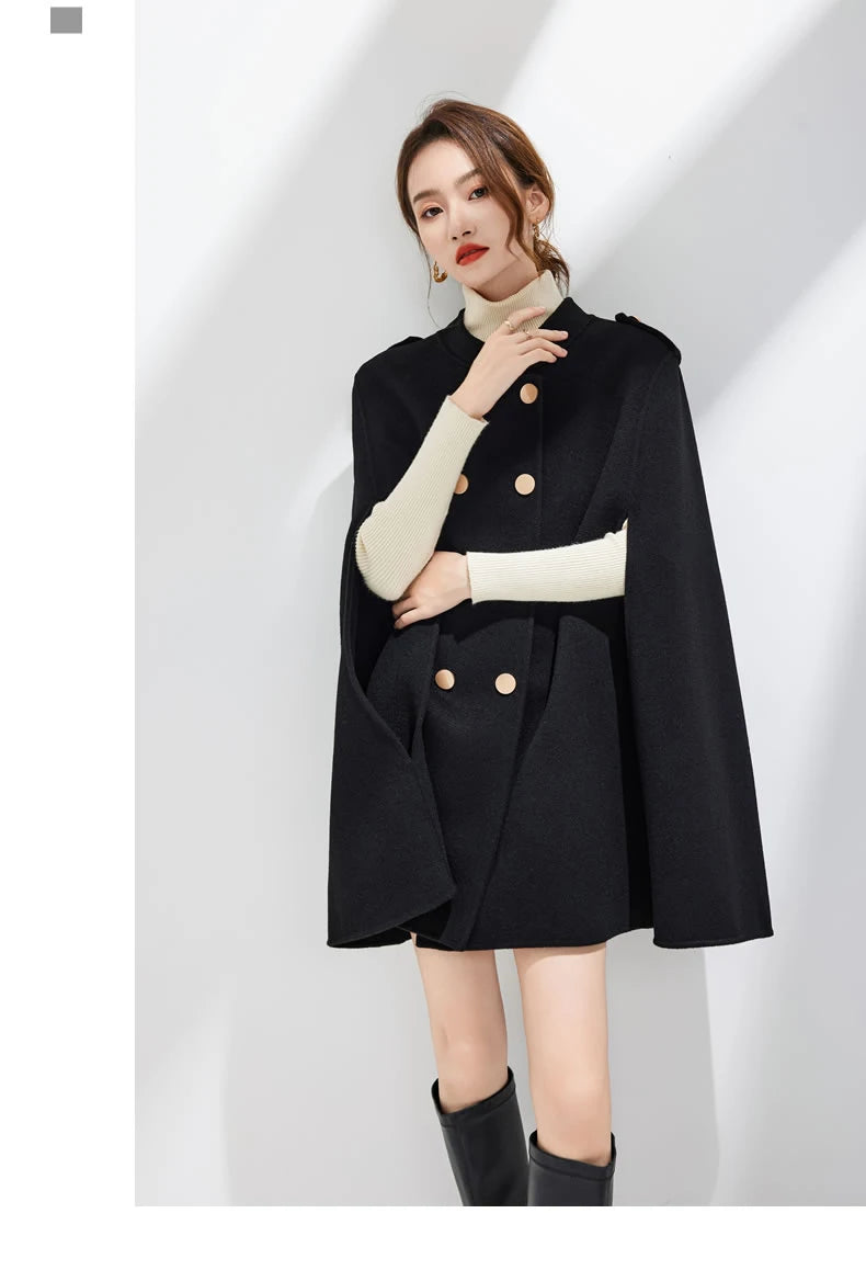 Ladies’ 100% Cashmere Double-Sided Long Jacket – Thick Classic Business Coat for Autumn & Winter