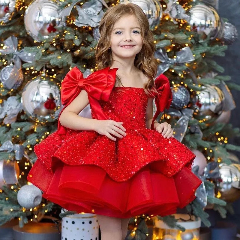 Baby Girl Princess Tutu Dress – Sequins, Tulle, and Bow Design for Infants & Toddlers, Perfect for Party, Pageant, Birthday, Wedding, and Christmas (1-12Y)