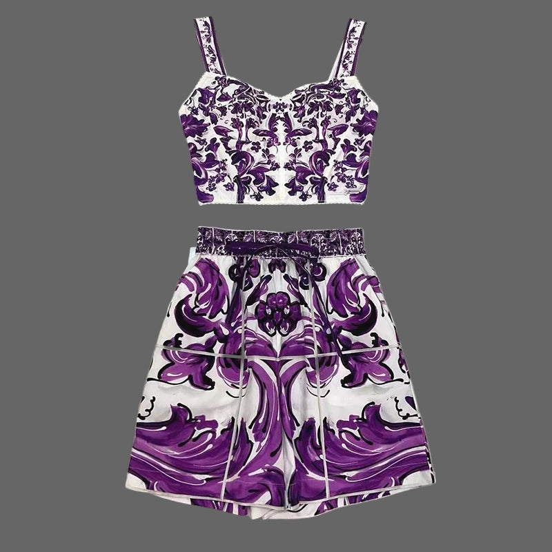 Elegant Women's Silk Top & Printed Cotton Skirt Set – 2-Piece Turn-Down Collar Outfit